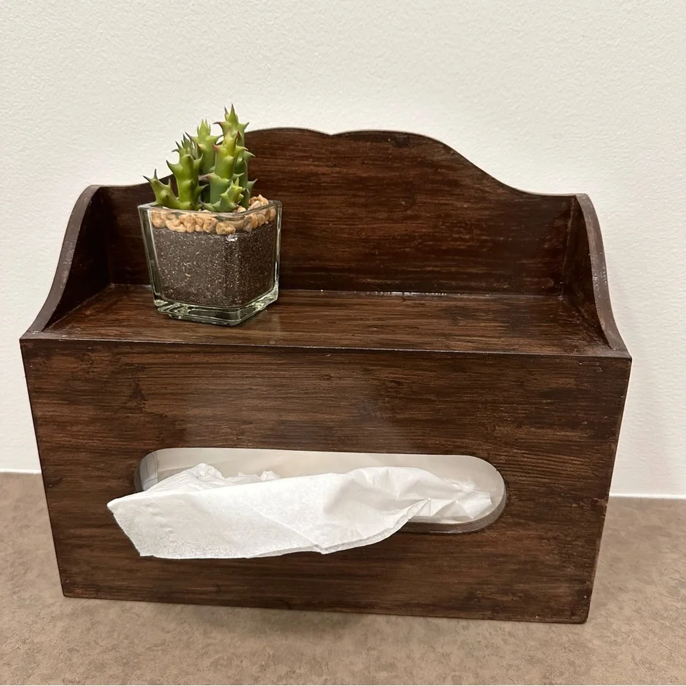 Vintage Primitive Rustic Wooden Rectangular Tissue Box Cover Wall Holder Rare